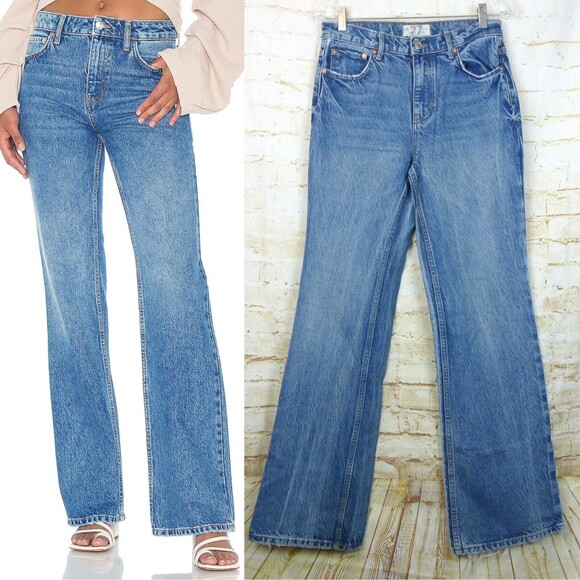 We The Free People Laurel Canyon Flare Jeans Womens 27 Blue Wilson Denim FLAWS - Picture 1 of 15